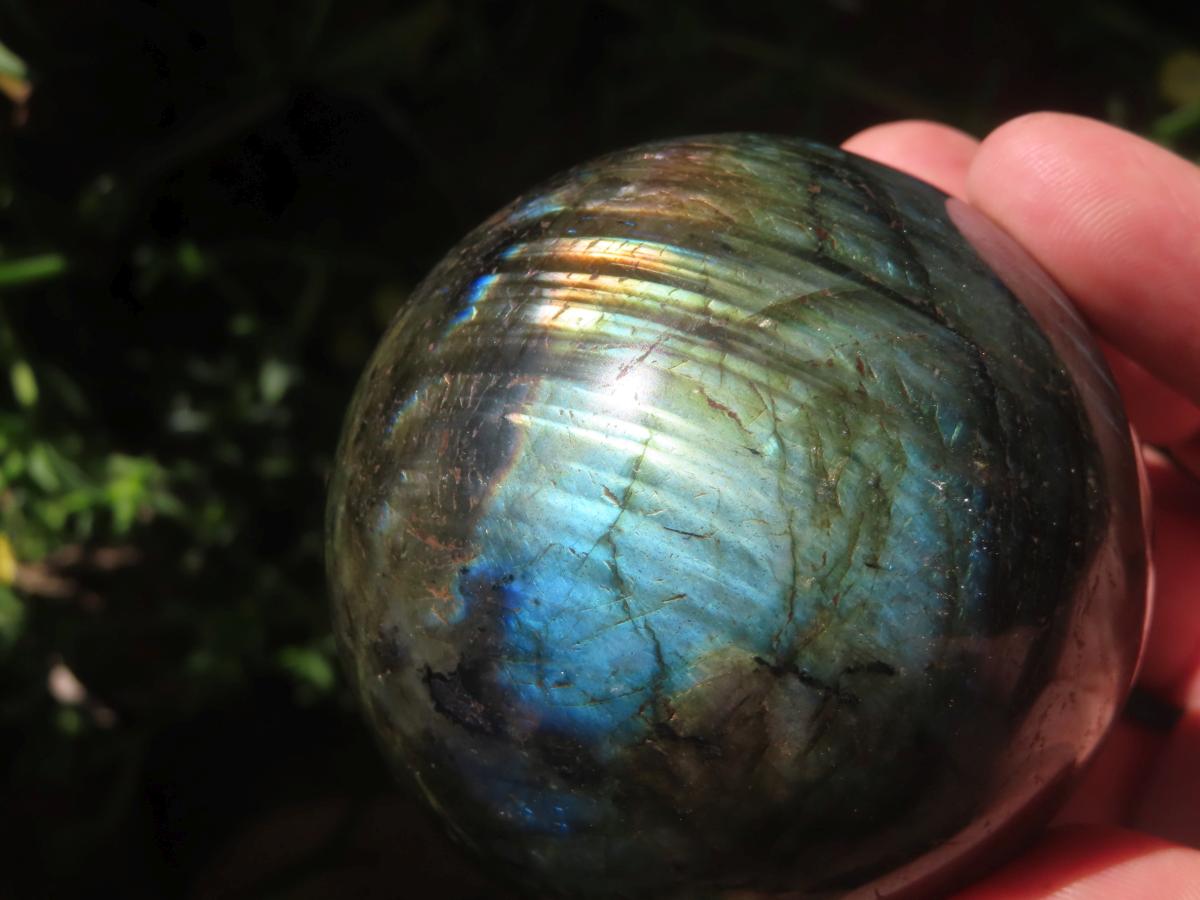 Polished Blue and Gold Flash Labradorite Sphere x 1 From Tulear, Madagascar