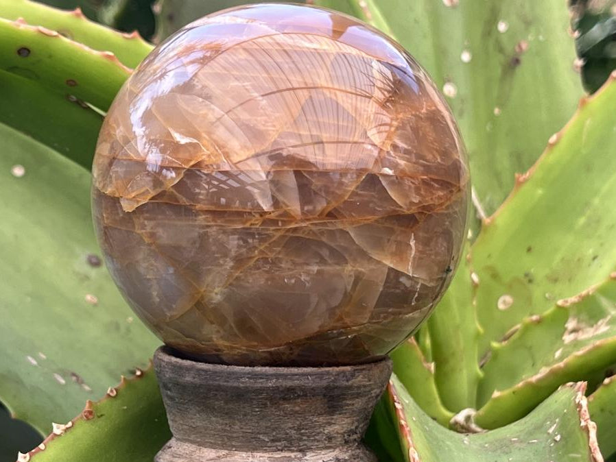 Polished Chatoyant Peach Moonstone Sphere x 1 From Madagascar