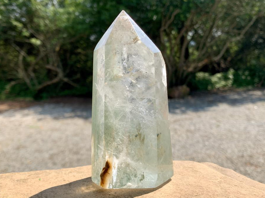 Polished Phantom Lined Chlorite Quartz Crystal x 1 From Ambatofinandrahana, Madagascar