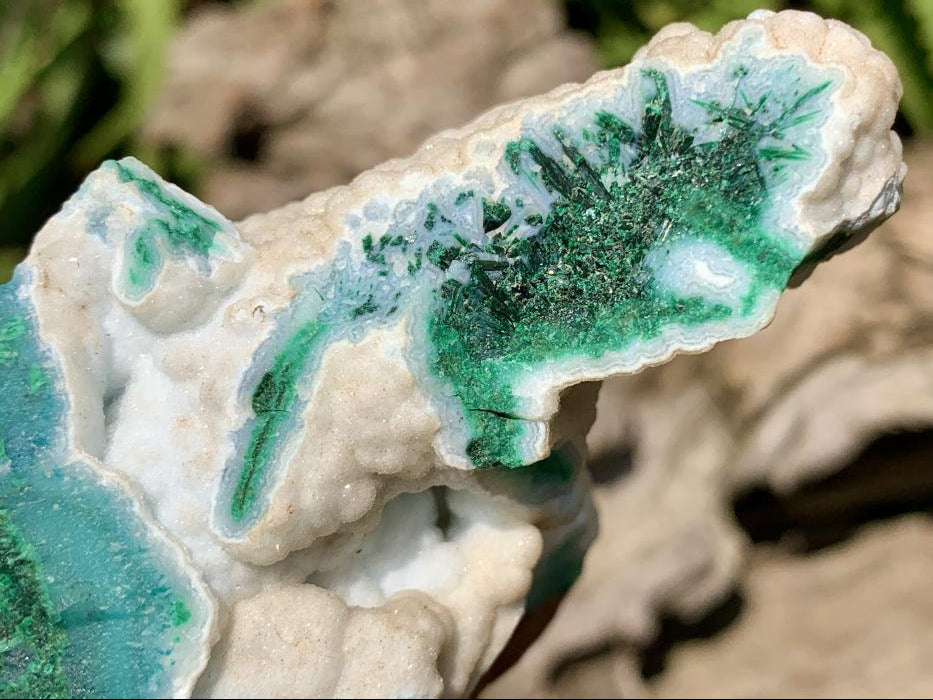 Natural White Dolomite With Malachite And Silica Chrysocolla Specimen x 1 From Mindingi Mine, Congo