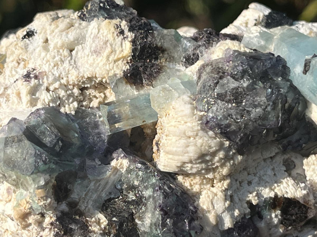 Natural Aquamarine, Fluorite And Black Tourmaline On Feldspar Specimen x 1 From Erongo, Namibia