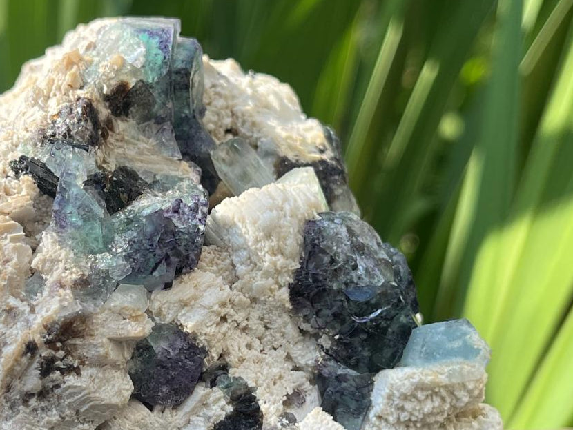 Natural Aquamarine, Fluorite And Black Tourmaline On Feldspar Specimen x 1 From Erongo, Namibia