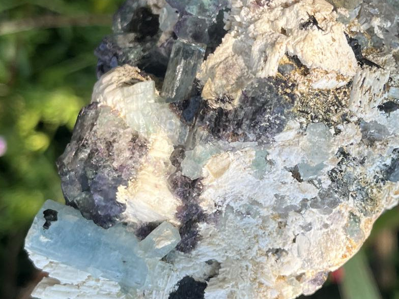 Natural Aquamarine, Fluorite And Black Tourmaline On Feldspar Specimen x 1 From Erongo, Namibia