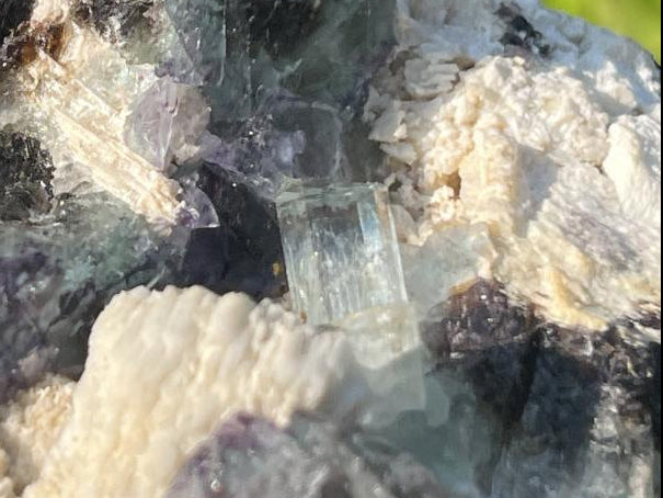 Natural Aquamarine, Fluorite And Black Tourmaline On Feldspar Specimen x 1 From Erongo, Namibia