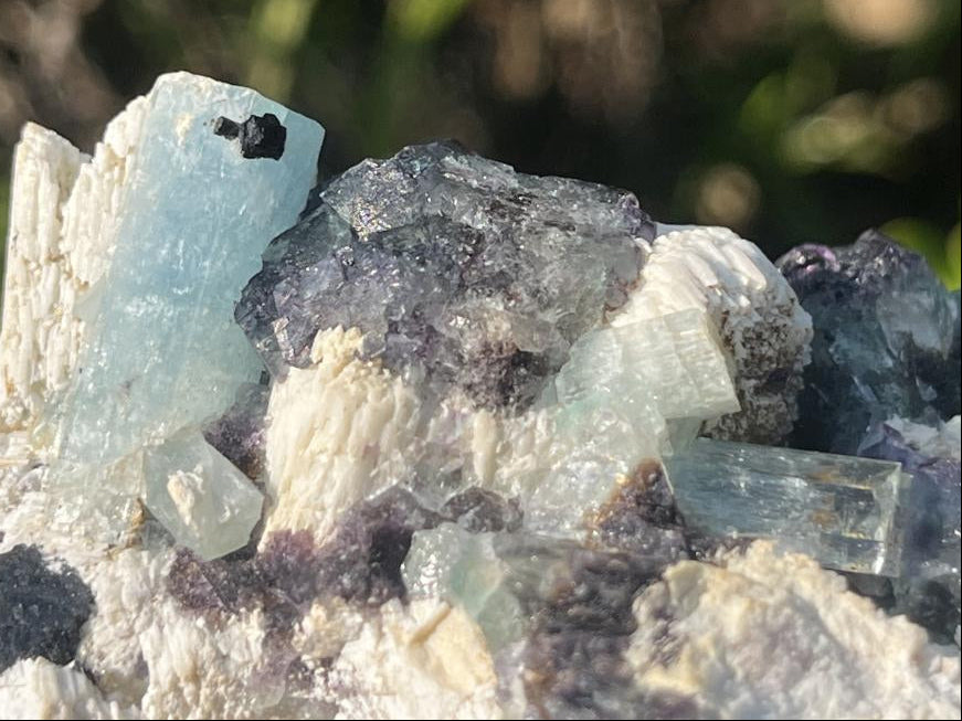 Natural Aquamarine, Fluorite And Black Tourmaline On Feldspar Specimen x 1 From Erongo, Namibia
