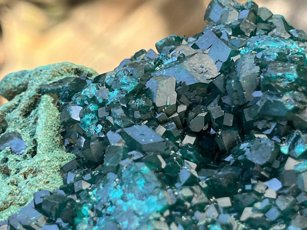 Natural Dioptase With Crystalline Malachite On Dolomite Specimen x 1 From Likasi, Congo
