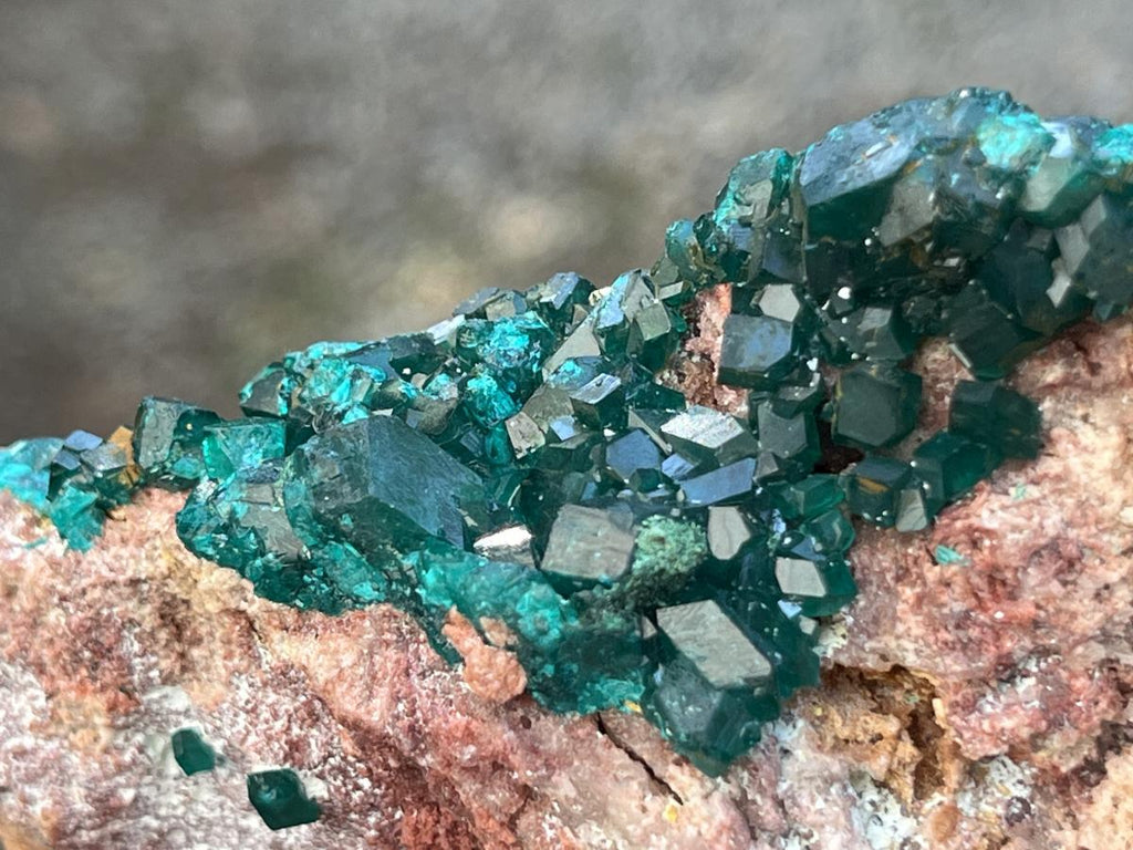 Natural Dioptase With Crystalline Malachite On Dolomite Specimen x 1 From Likasi, Congo