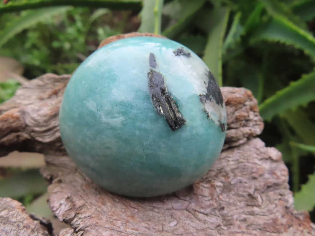 Polished Amazonite With Black Tourmaline Palm Stone x 1 From Madagascar
