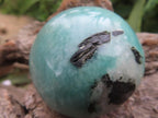 Polished Amazonite With Black Tourmaline Palm Stone x 1 From Madagascar