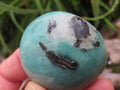 Polished Amazonite With Black Tourmaline Palm Stone x 1 From Madagascar