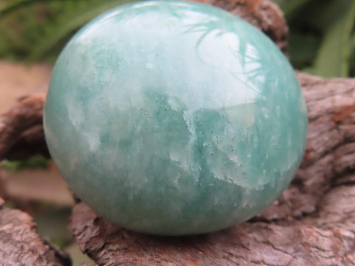 Polished Amazonite With Black Tourmaline Palm Stone x 1 From Madagascar