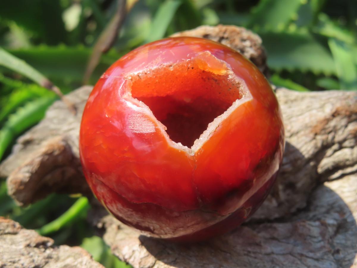 Polished Double Vug Carnelian Agate Sphere x 1 From Madagascar