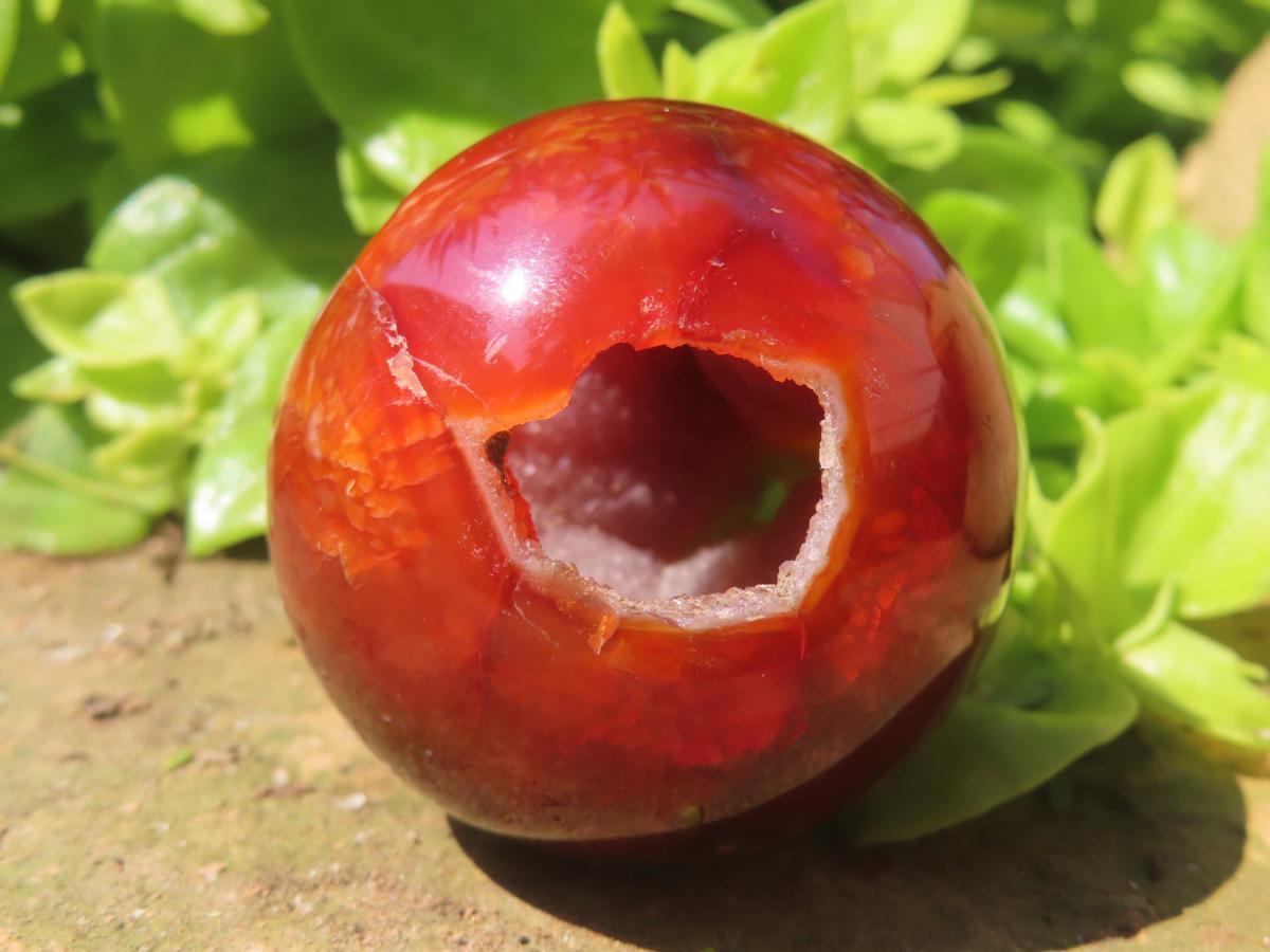 Polished Double Vug Carnelian Agate Sphere x 1 From Madagascar