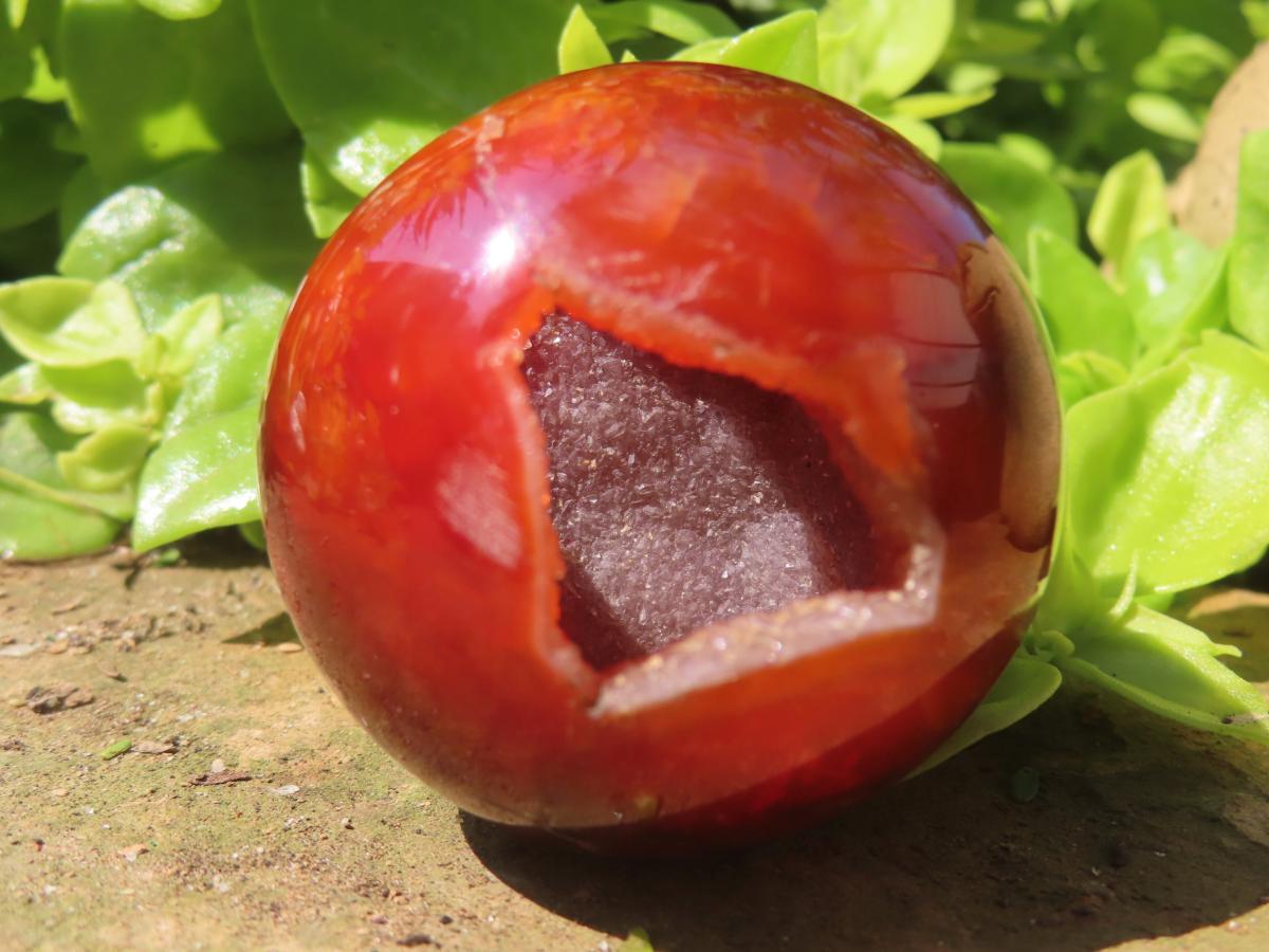 Polished Double Vug Carnelian Agate Sphere x 1 From Madagascar