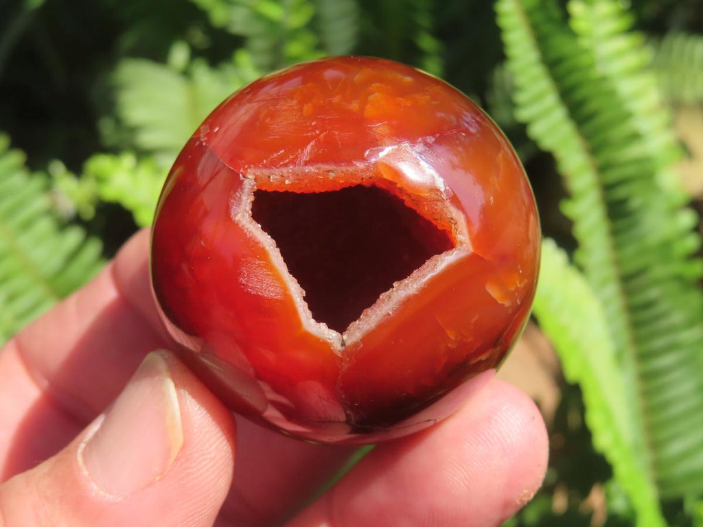 Polished Double Vug Carnelian Agate Sphere x 1 From Madagascar