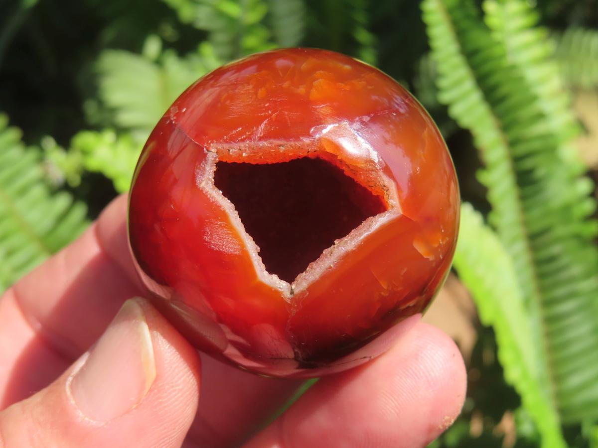 Polished Double Vug Carnelian Agate Sphere x 1 From Madagascar