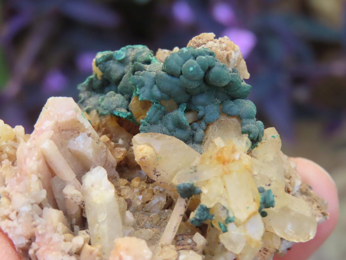 Natural Botroiydal Malachite With Orange Albite x 1 From Congo