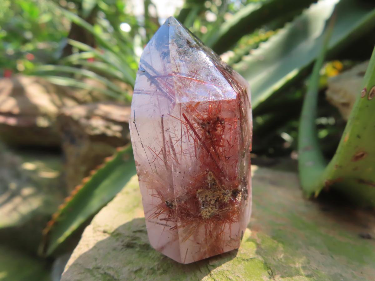 Polished Sceptre Quartz with Copper Rutile and Actinolite Inclusions x 1 From Madagascar