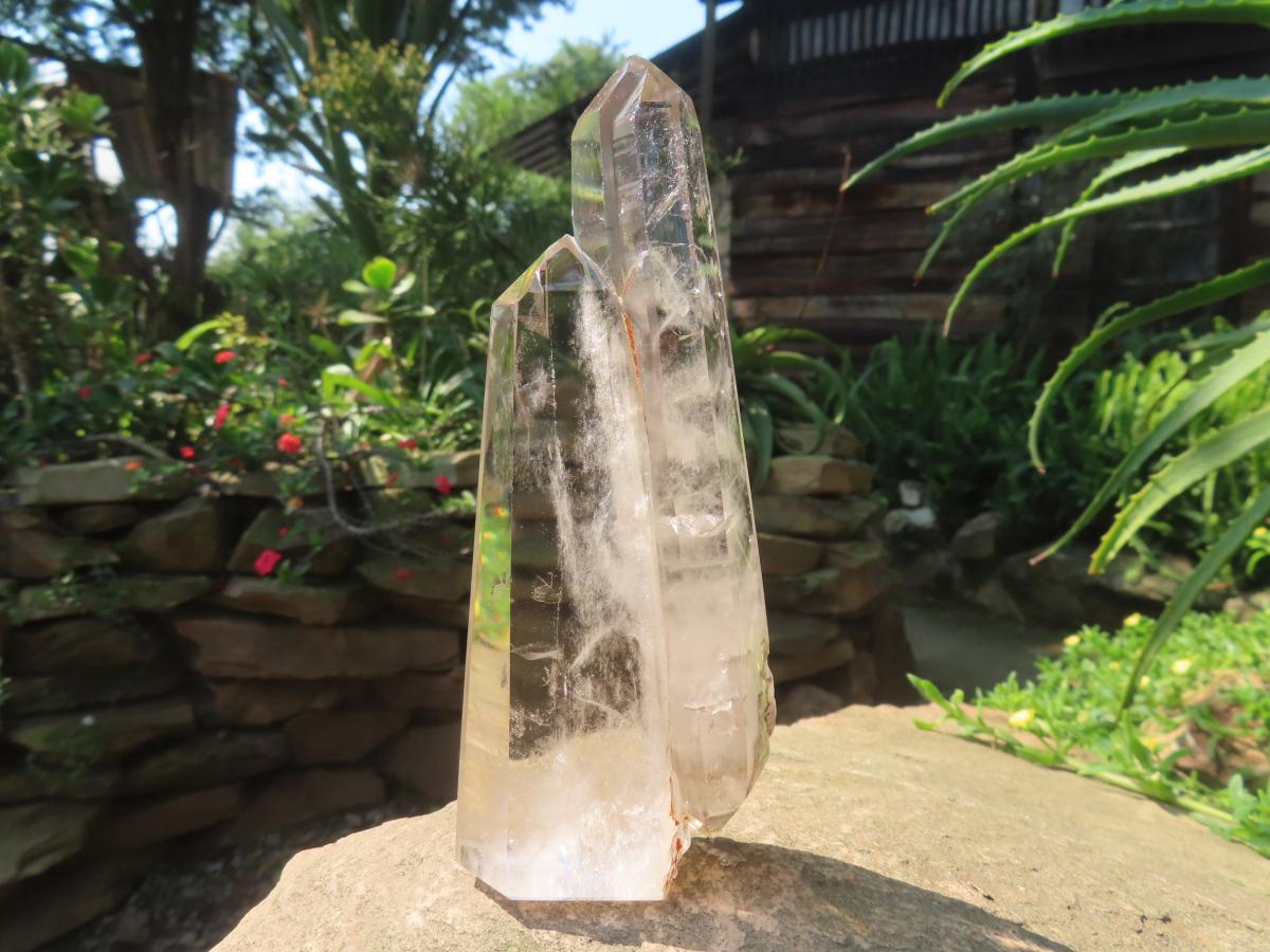 Polished Twin Multi-Terminated Clear Quartz Crystal x 1 From Anzojorobe, Madagascar
