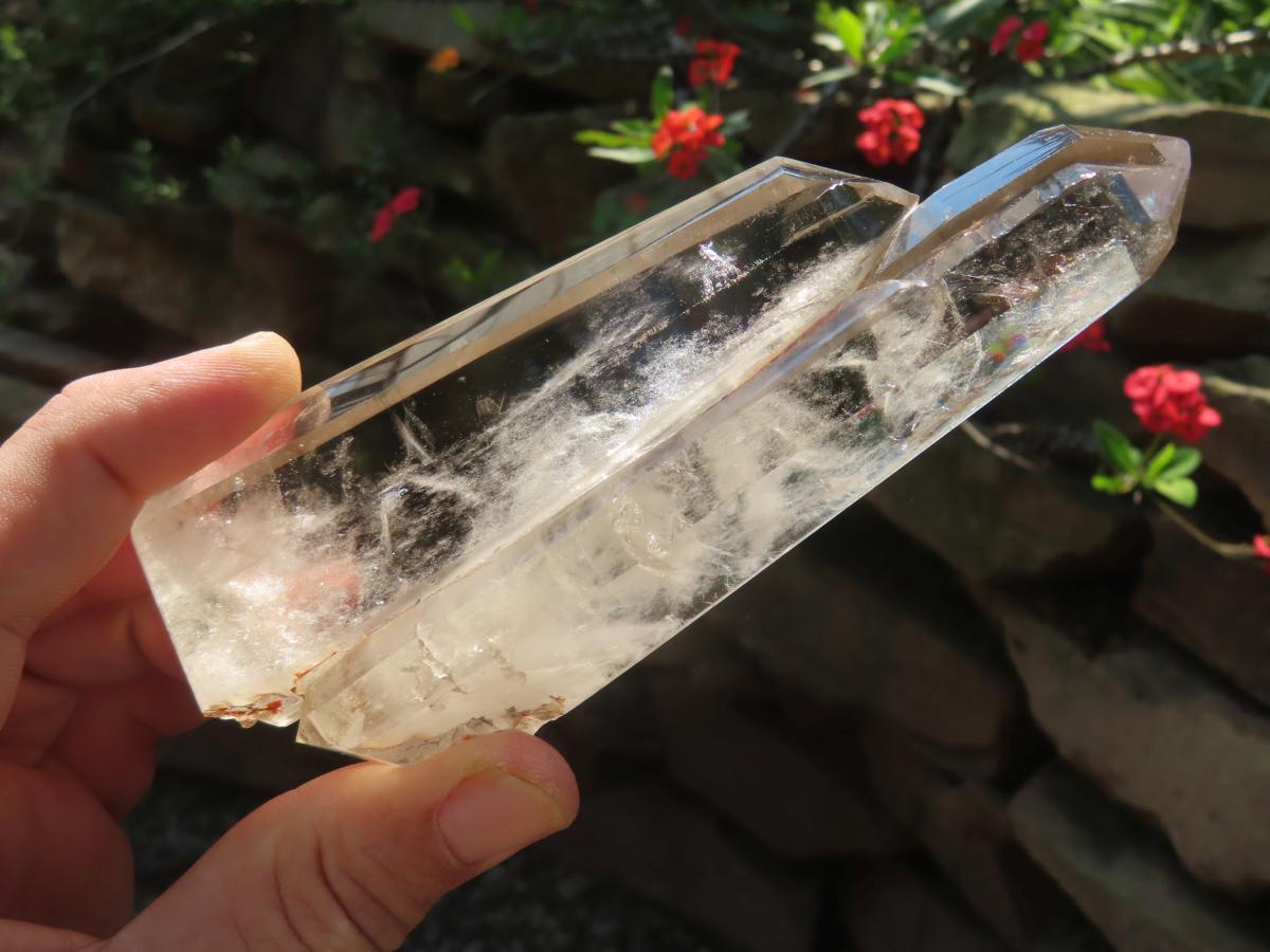 Polished Twin Multi-Terminated Clear Quartz Crystal x 1 From Anzojorobe, Madagascar