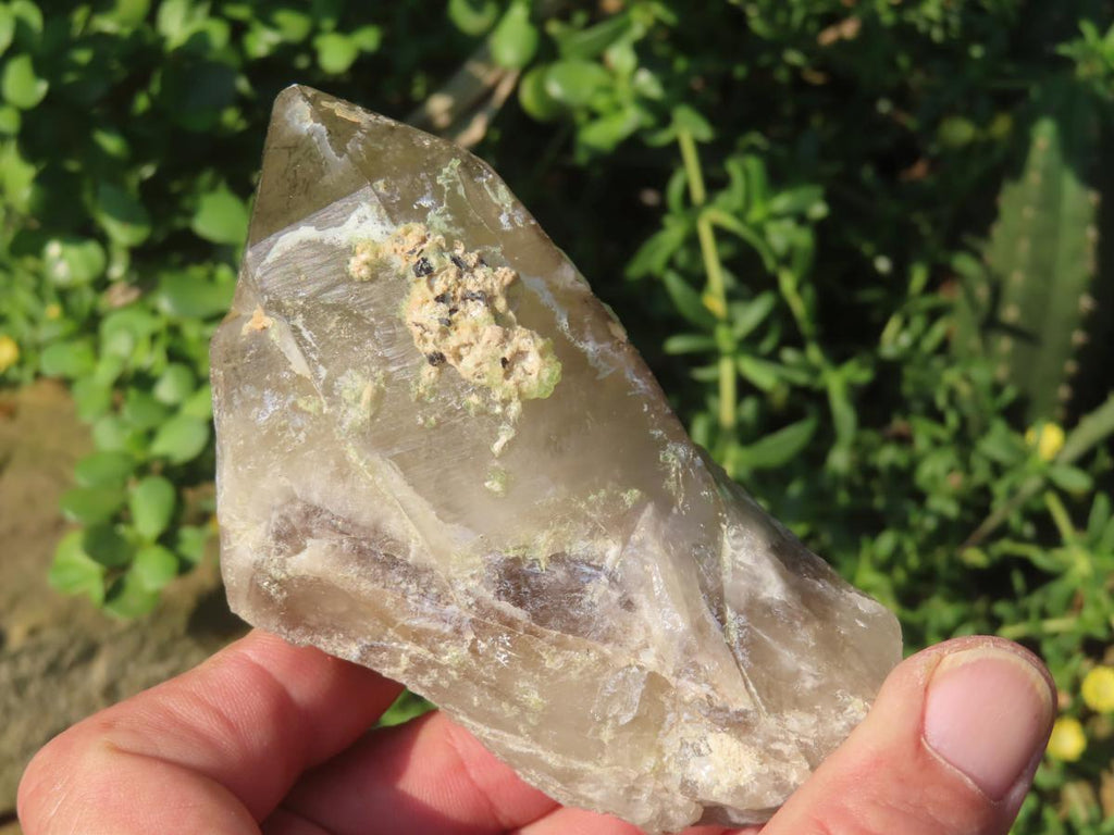 Natural Smokey Quartz with Hyalite Opal And Schorl Black Tourmaline Crystal x 1 From Erongo, Namibia
