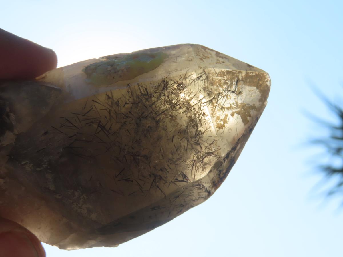 Natural Smokey Quartz with Hyalite Opal And Schorl Black Tourmaline Crystal x 1 From Erongo, Namibia