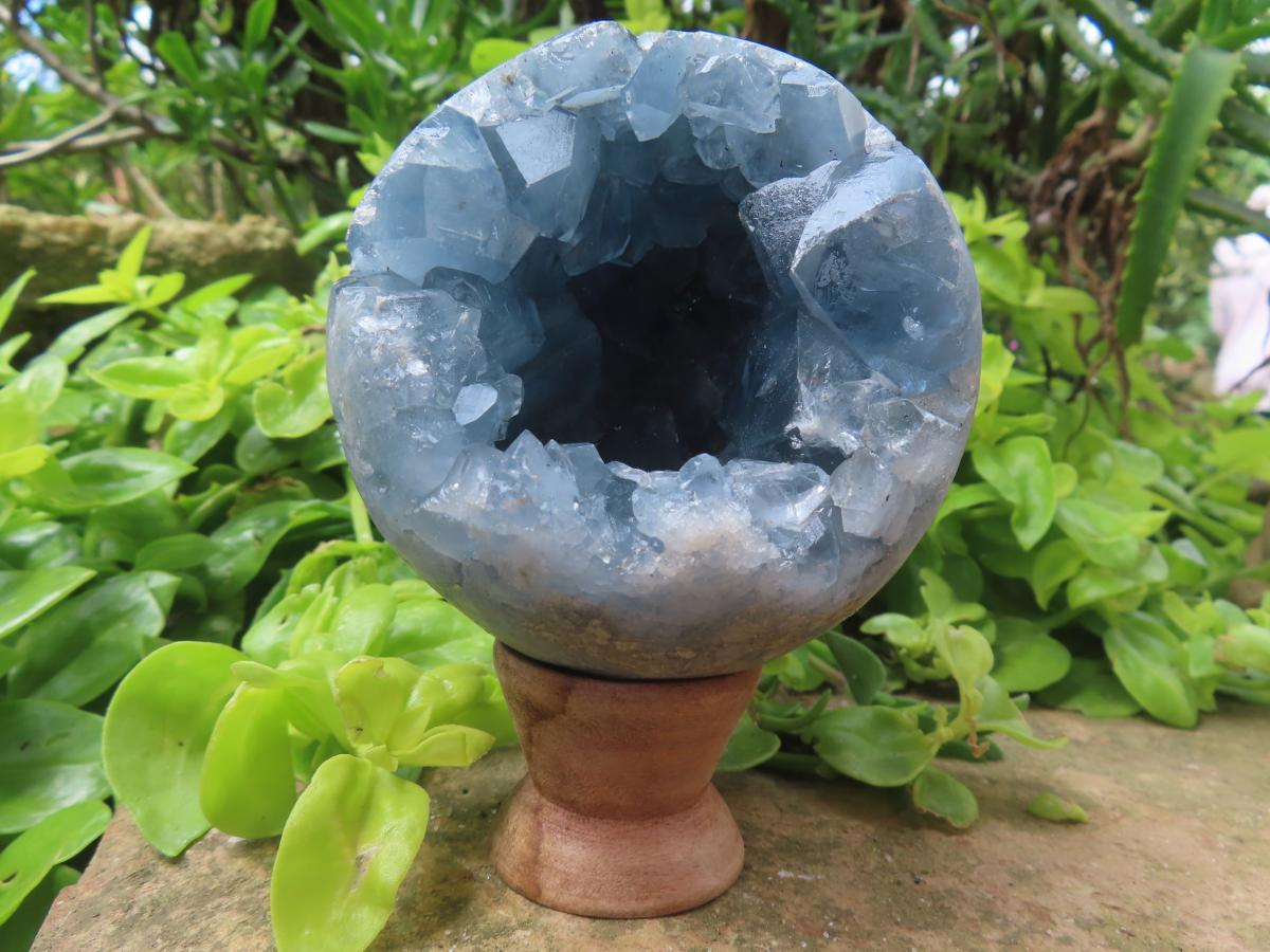 Polished Blue Celestite Crystal Geode Sphere x 1 From Sakoany, Madagascar