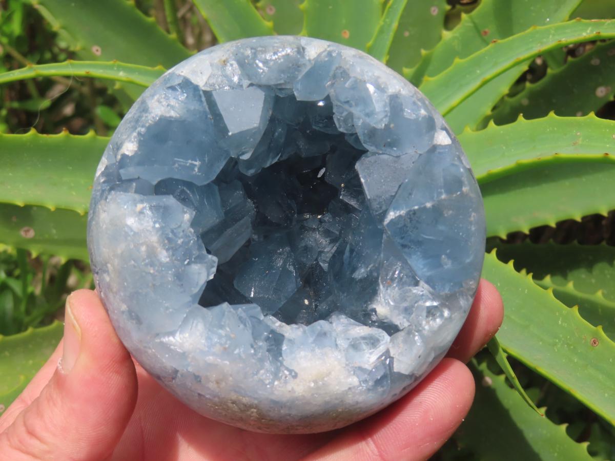 Polished Blue Celestite Crystal Geode Sphere x 1 From Sakoany, Madagascar