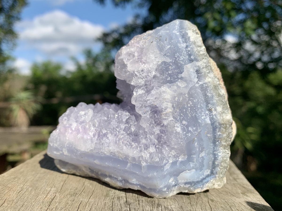 Natural Blue Lace Agate With Amethyst Crystal Vug x 1 From Nsanje, Malawi