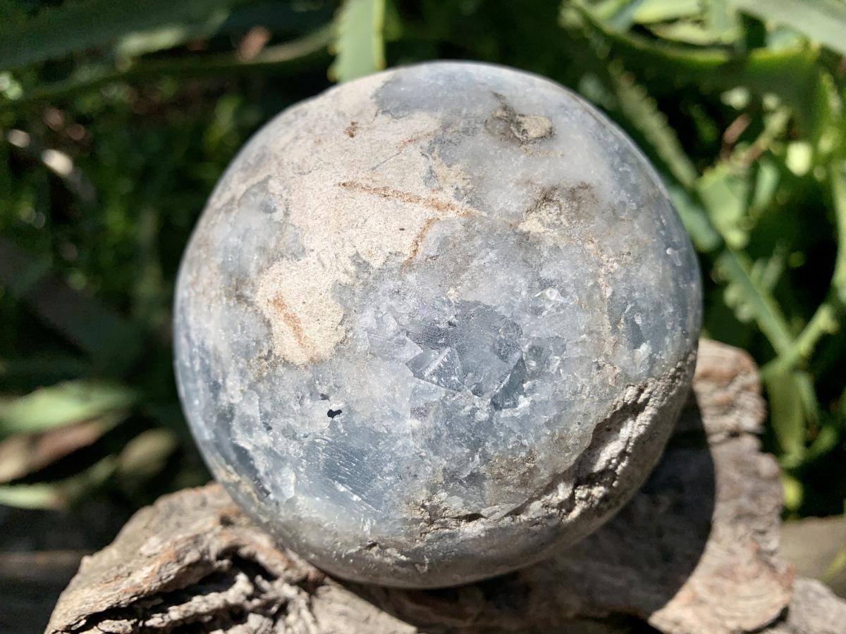 Polished Blue Celestite Geode Sphere x 1 From Sakoany, Madagascar