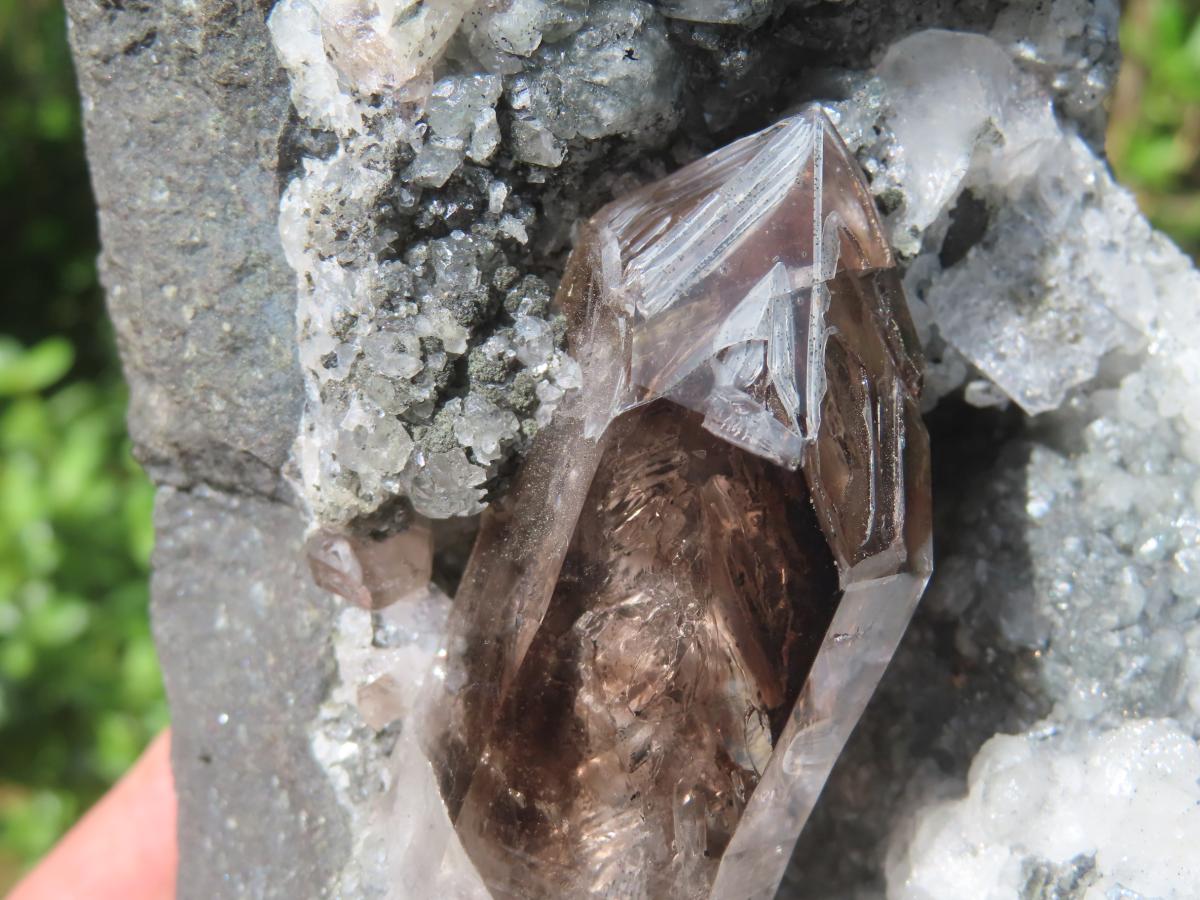 Natural Smokey Window Quartz Crystal On Calcite Vug In Matrix x 1 From Brandberg, Namibia