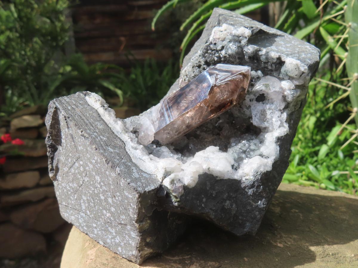 Natural Smokey Window Quartz Crystal On Calcite Vug In Matrix x 1 From Brandberg, Namibia