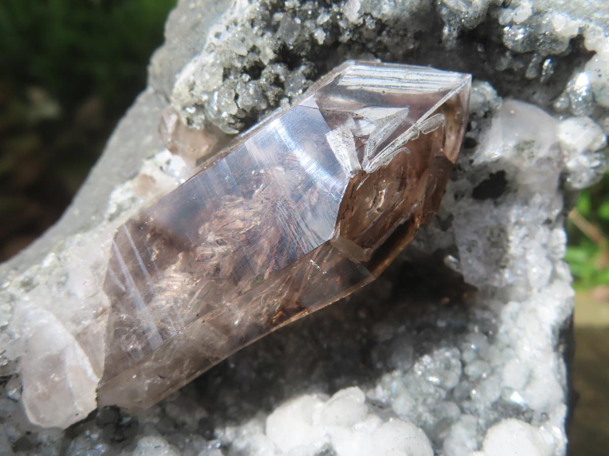 Natural Smokey Window Quartz Crystal On Calcite Vug In Matrix x 1 From Brandberg, Namibia