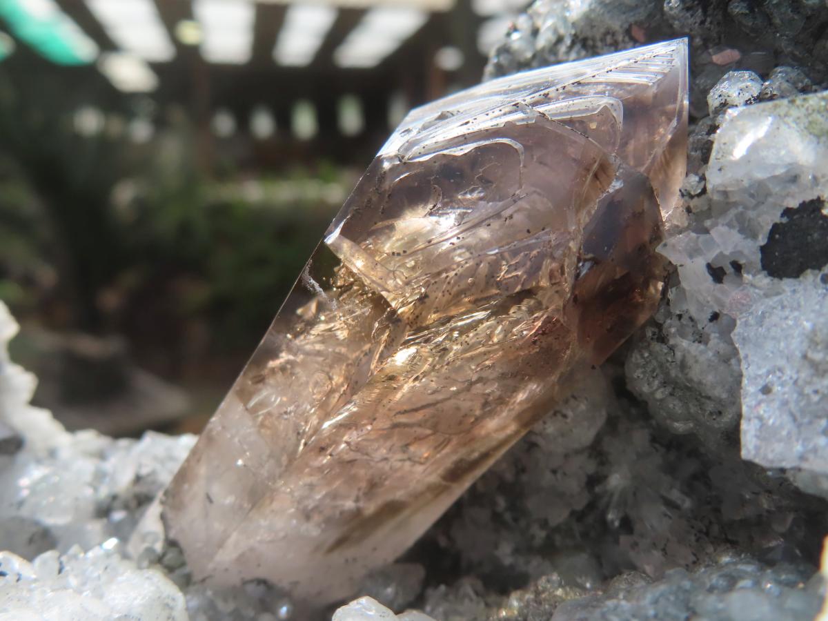 Natural Smokey Window Quartz Crystal On Calcite Vug In Matrix x 1 From Brandberg, Namibia