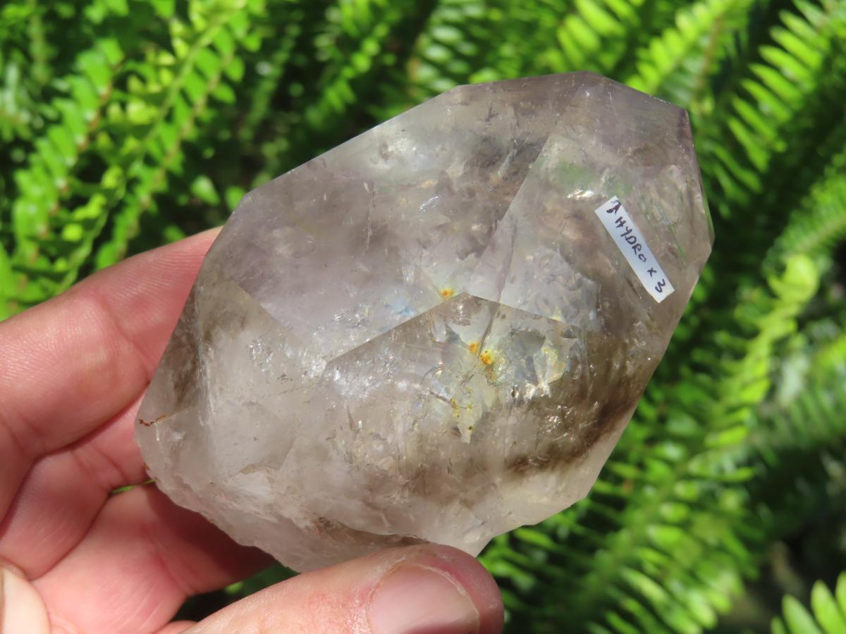 Natural Large Smokey Clear Quartz Crystal With Enhydro x 1 From Goboboseb, Brandberg, Namibia