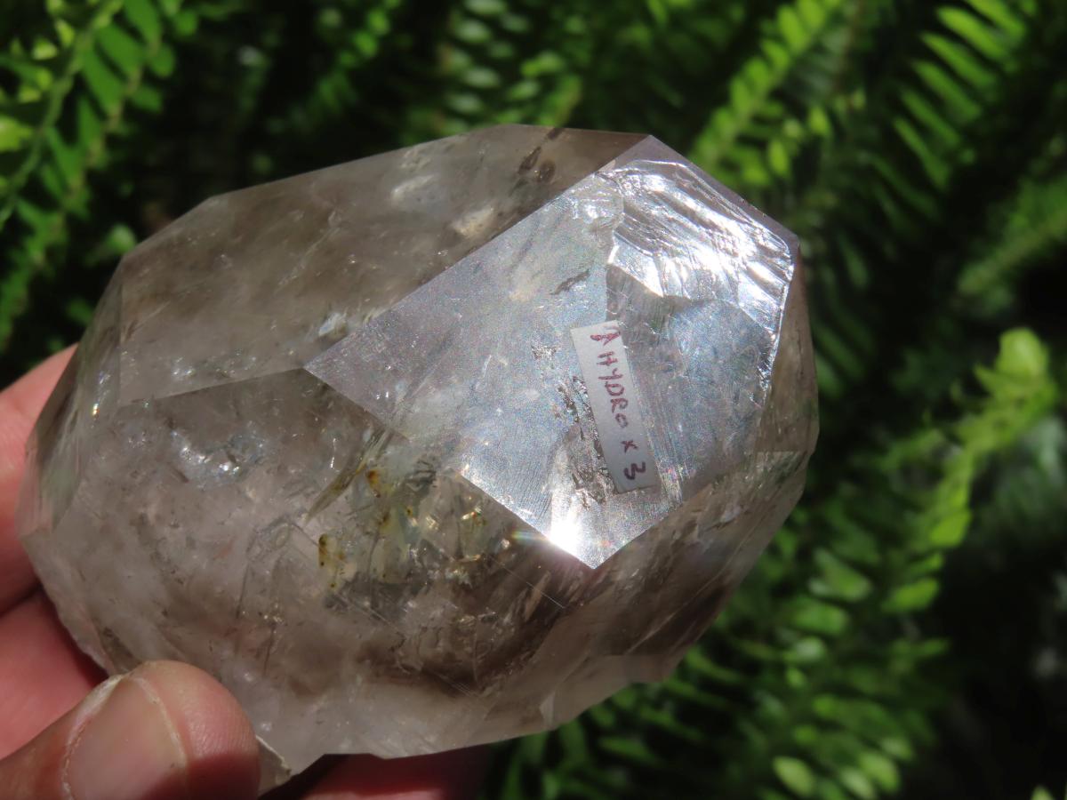 Natural Large Smokey Clear Quartz Crystal With Enhydro x 1 From Goboboseb, Brandberg, Namibia