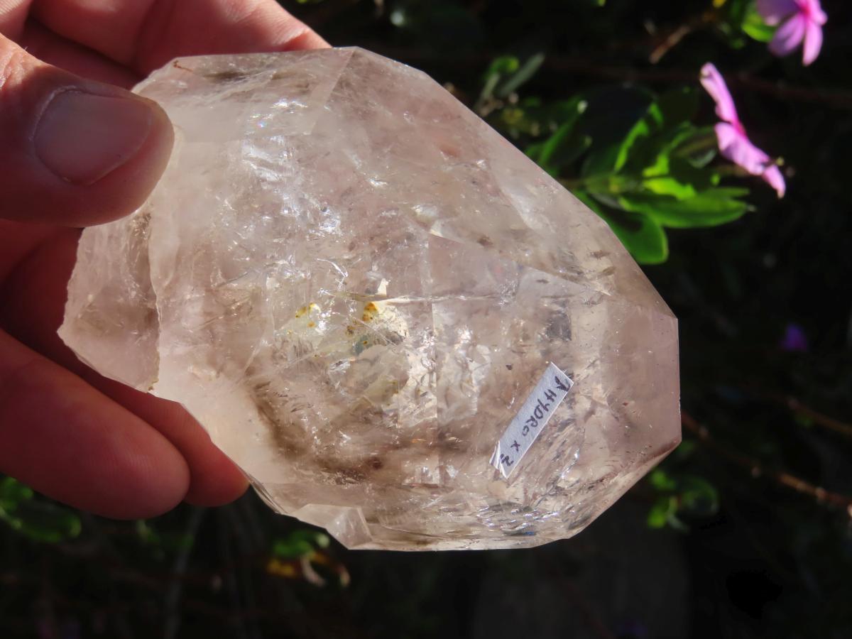 Natural Large Smokey Clear Quartz Crystal With Enhydro x 1 From Goboboseb, Brandberg, Namibia