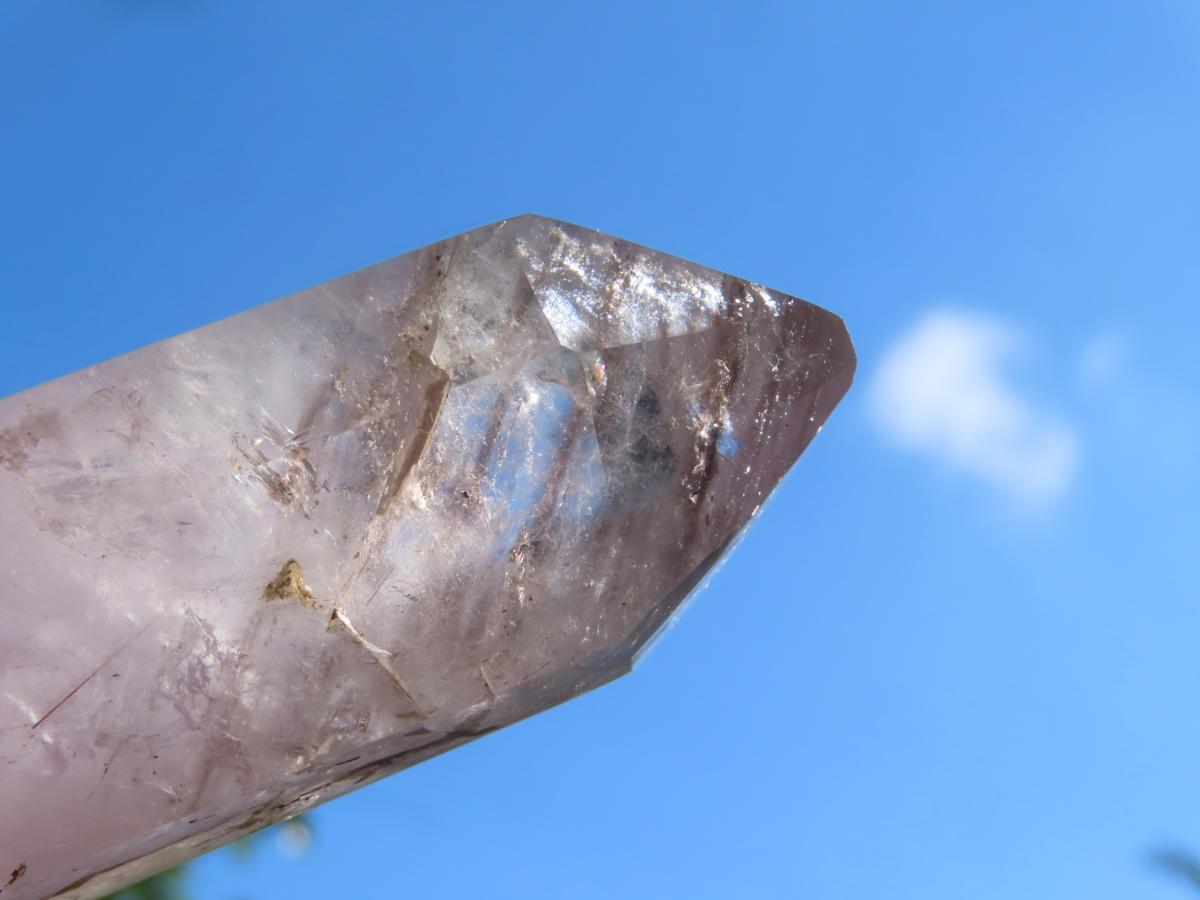 Polished Smokey Banded Amethyst Clear Window Quartz Crystal x 1 From Akansobe, Madagascar