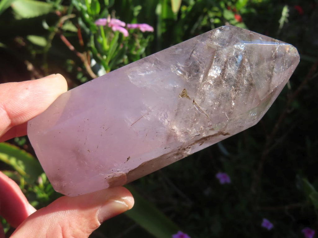 Polished Smokey Banded Amethyst Clear Window Quartz Crystal x 1 From Akansobe, Madagascar