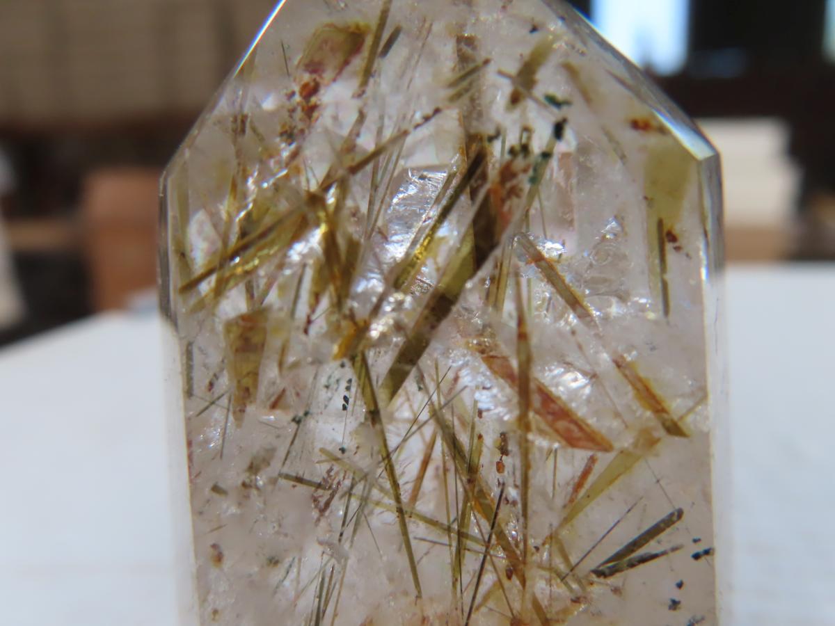 Polished Epidote Needle Rutile Included Clear Quartz Crystal x 1 From Madagascar