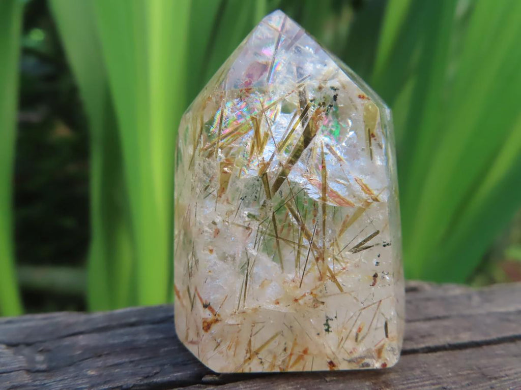 Polished Epidote Needle Rutile Included Clear Quartz Crystal x 1 From Madagascar