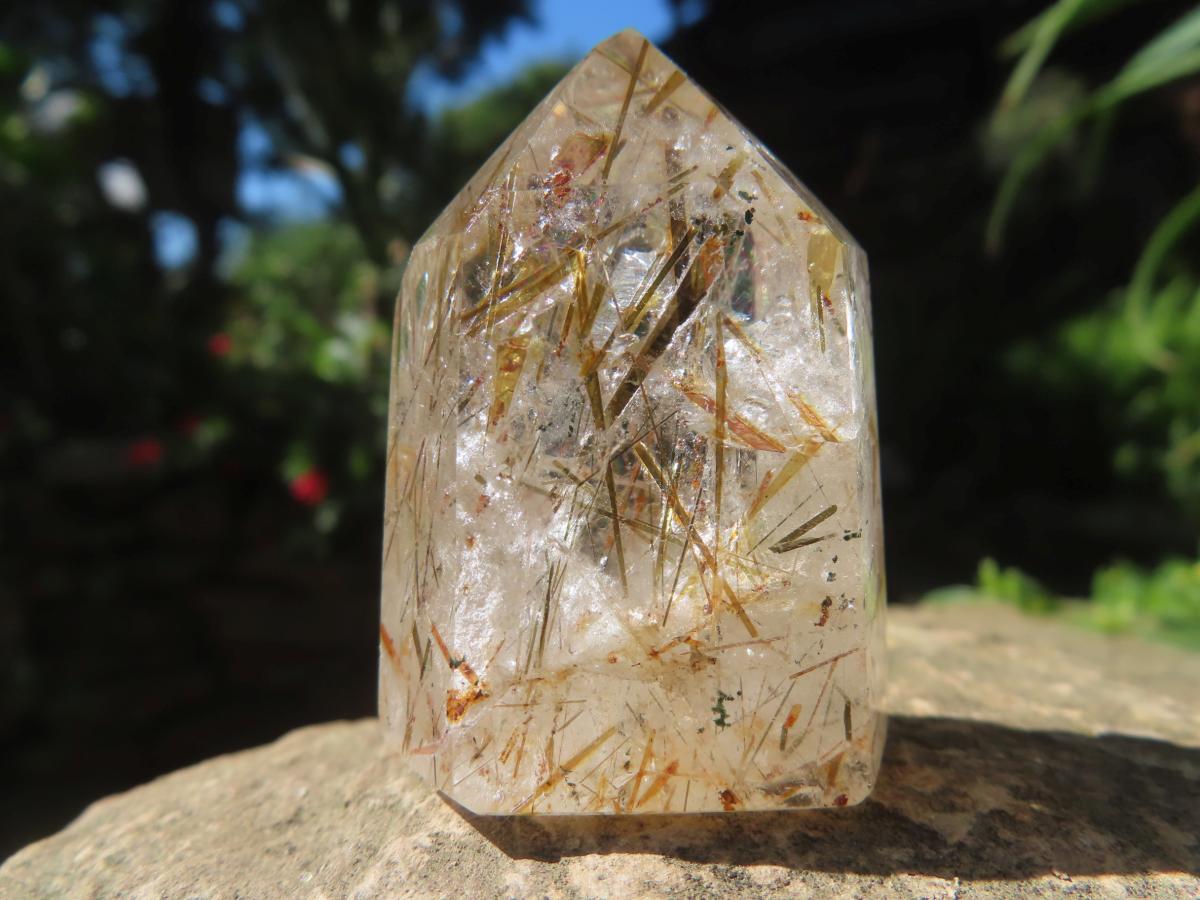 Polished Epidote Needle Rutile Included Clear Quartz Crystal x 1 From Madagascar