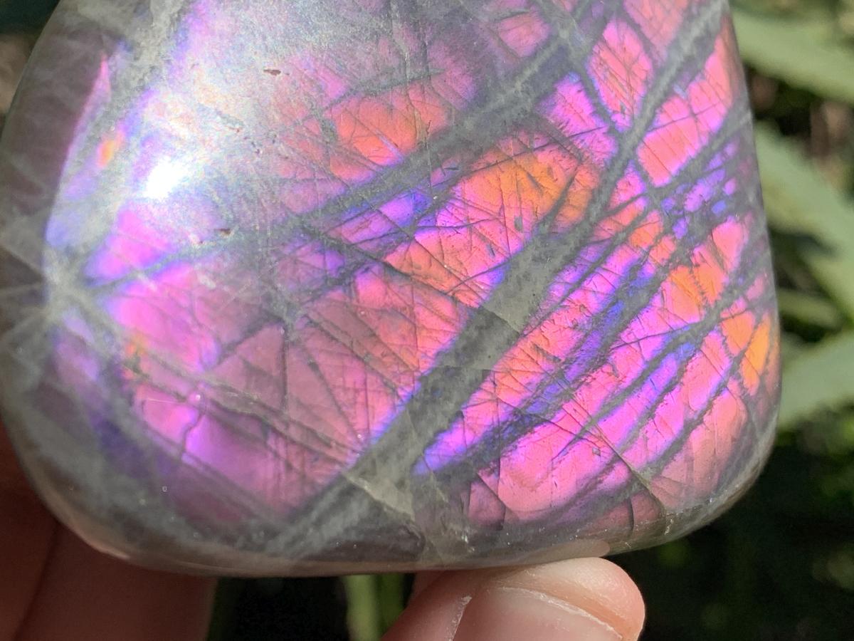 Polished Purple & Orange Sunset Labradorite Standing Free Form x 1 From Tulear, Madagascar