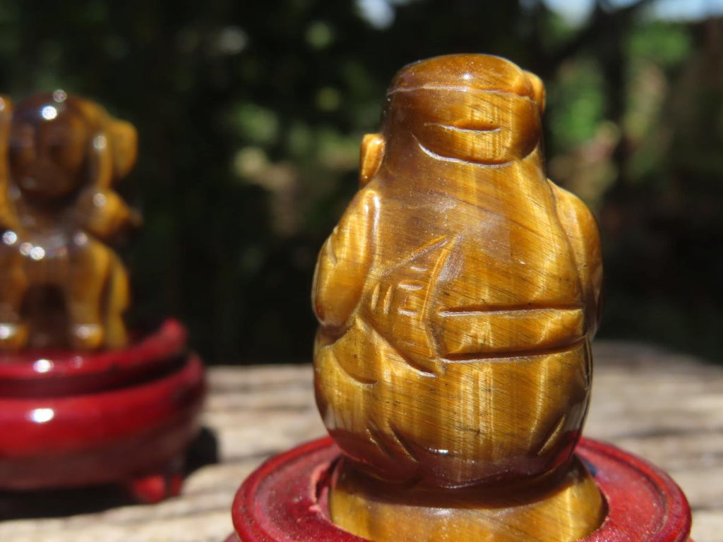 Hand Made Set of The Seven Lucky Gods in Golden Tigers Eye with Wooden Stands x 1 From South Africa