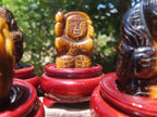 Hand Made Set of The Seven Lucky Gods in Golden Tigers Eye with Wooden Stands x 1 From South Africa