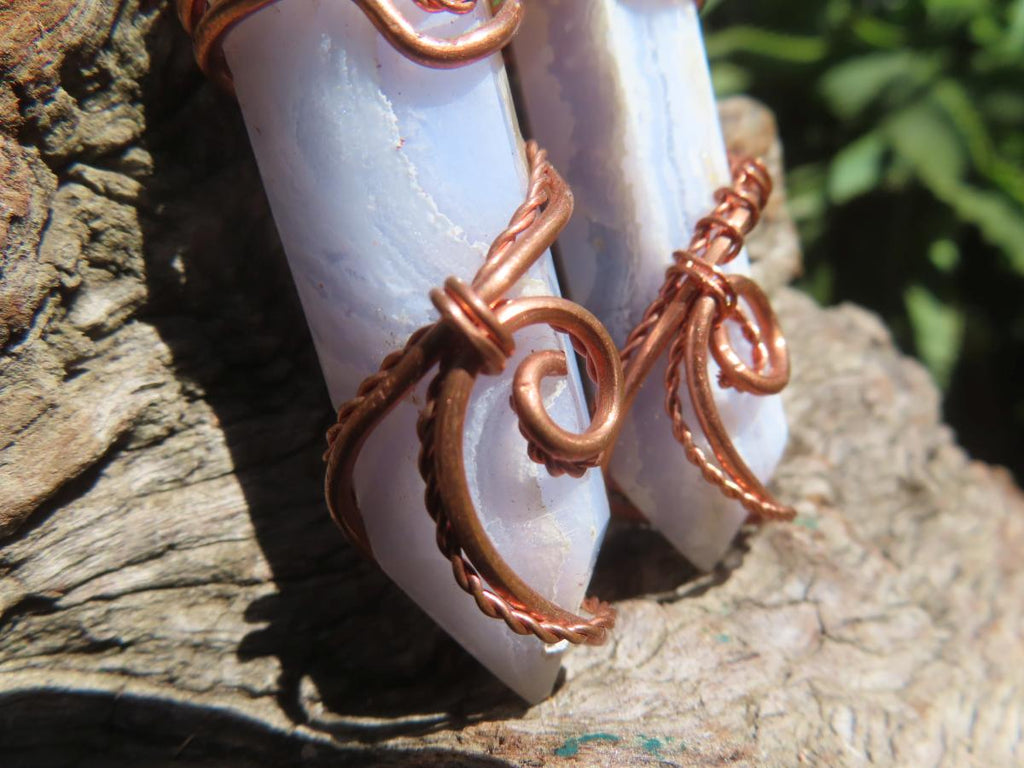 Polished Blue Lace Agate Wire-Wrapped Pendant - Sold Per Piece - From Namibia