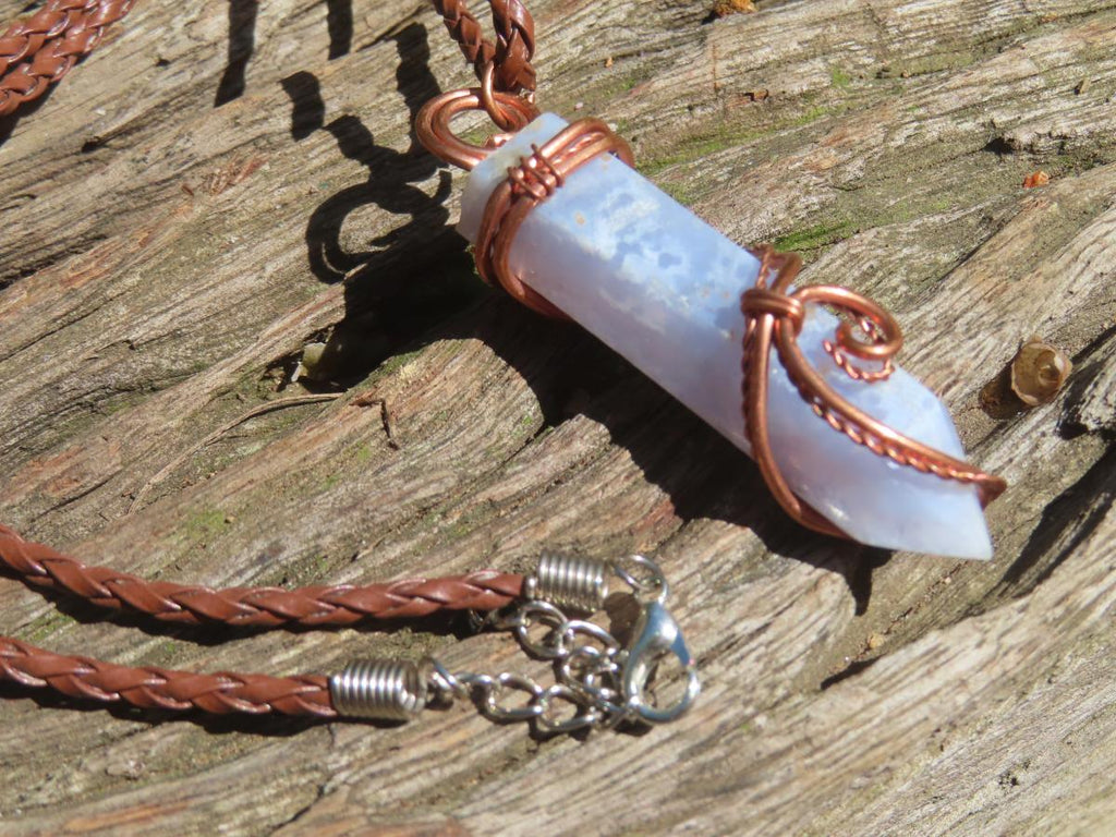 Polished Blue Lace Agate Wire-Wrapped Pendant - Sold Per Piece - From Namibia