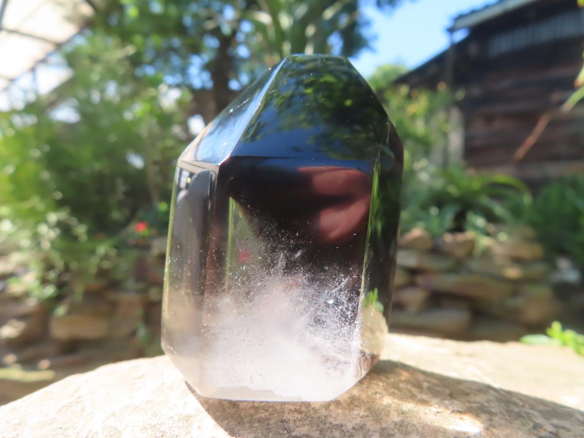 Polished Morion Black Smokey and Clear Sceptre Phantom Crystal x 1 From Madagascar