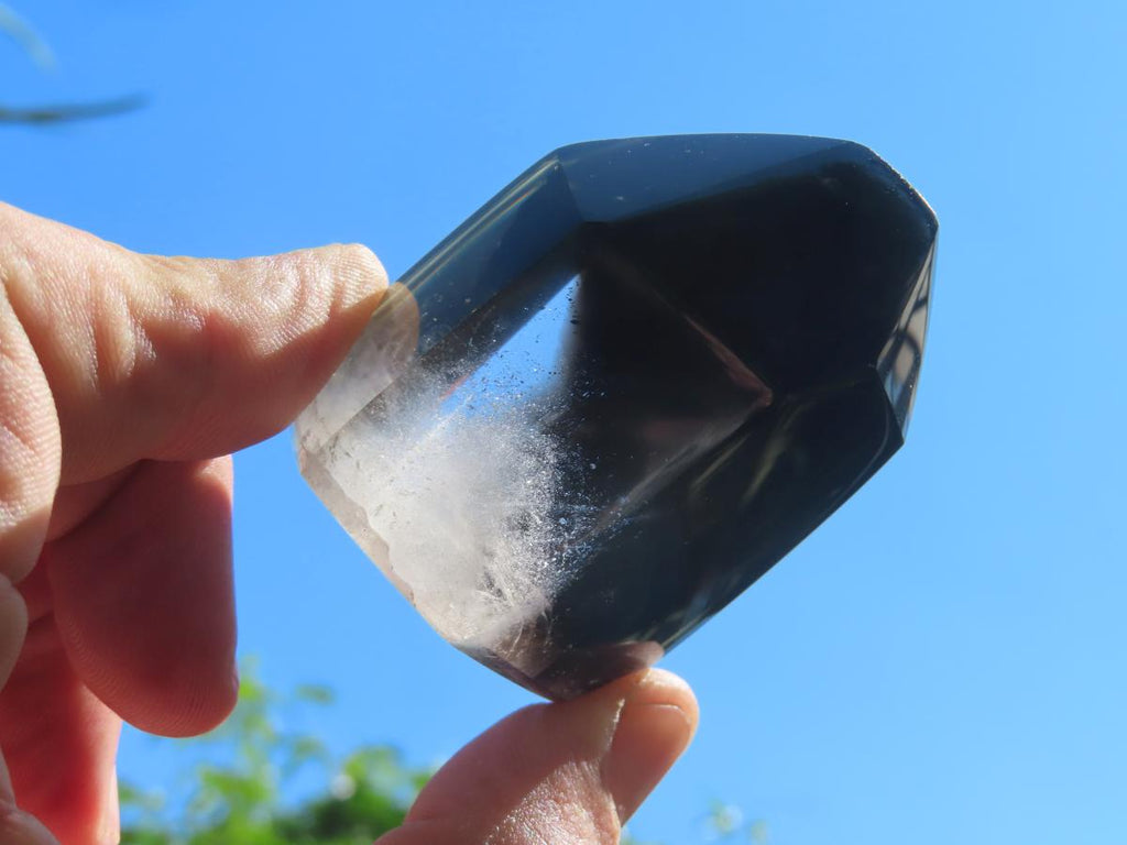 Polished Morion Black Smokey and Clear Sceptre Phantom Crystal x 1 From Madagascar