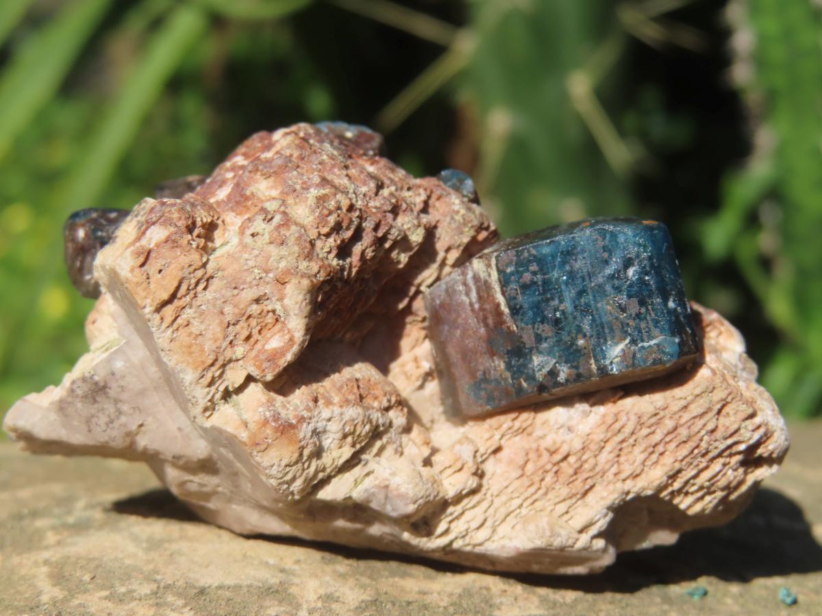 Natural Blue Apatite Crystals in Feldspar Cluster Specimen x 1 From Erongo, Namibia